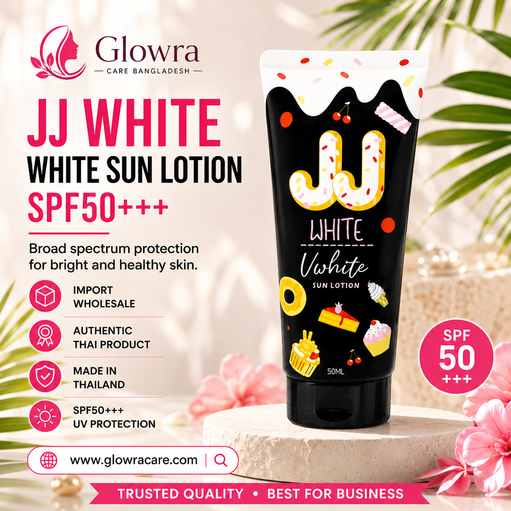 JJ White Sun Lotion SPF50+++ 50ml | Thai Sunscreen for UV Protection, Bright & Healthy Skin