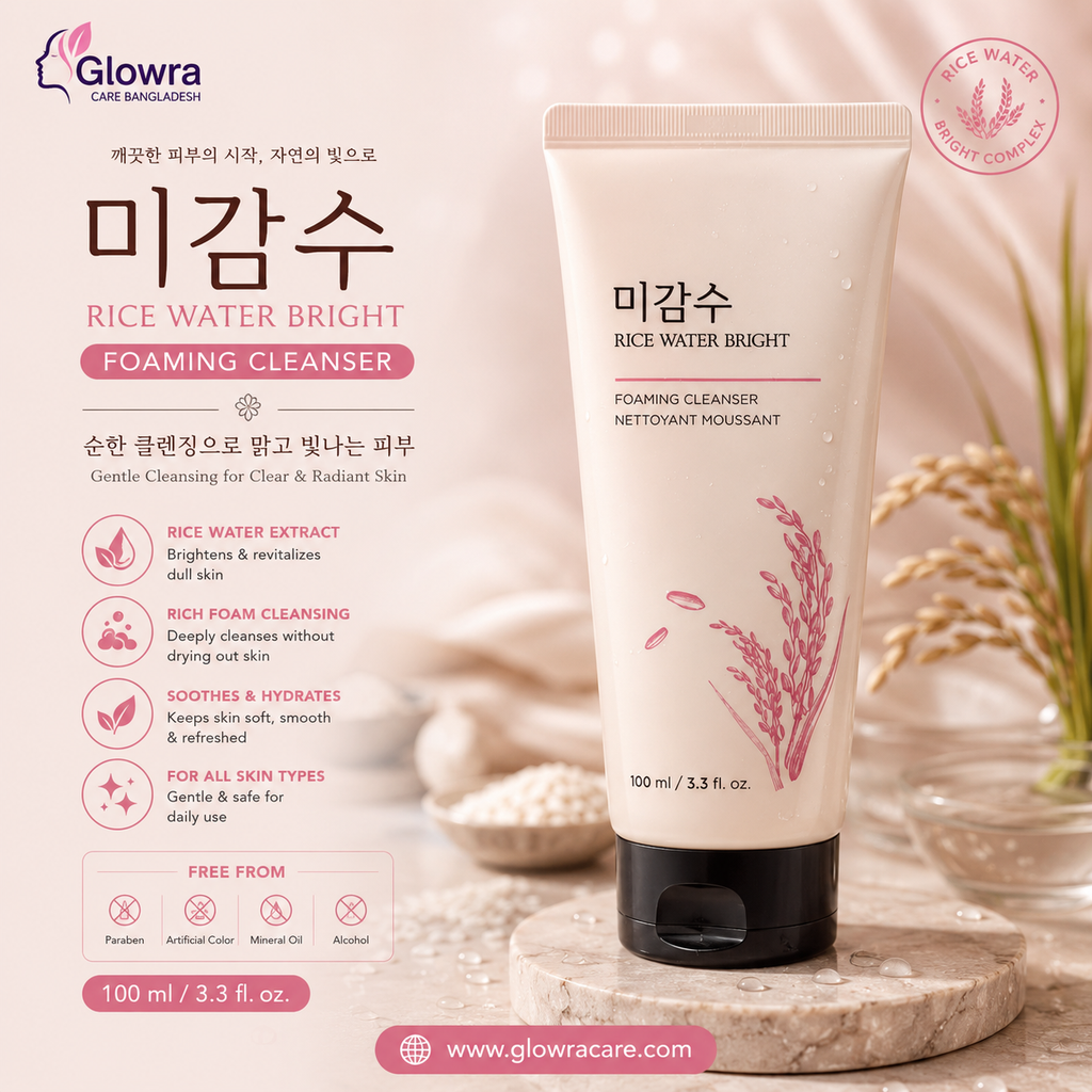 Rice Water Bright Foaming Cleanser 100ml | Korean Face Wash with Rice Water Extract for Clear, Soft & Radiant Skin