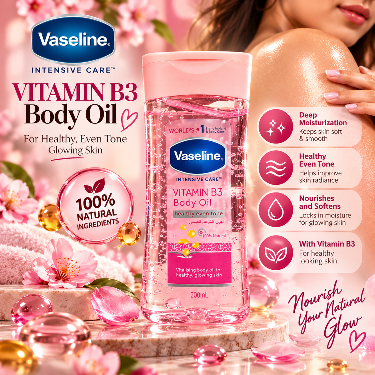 Vaseline Intensive Care Vitamin B3 Body Oil – 200ml - Glowra Care